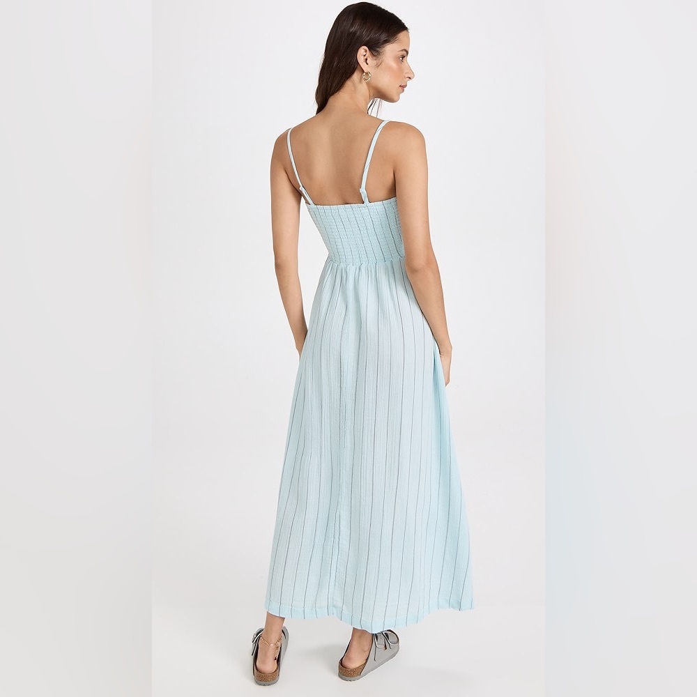 Monrow Gauze Smocked Pinstripe Maxi Dress - Picture 2 of 4